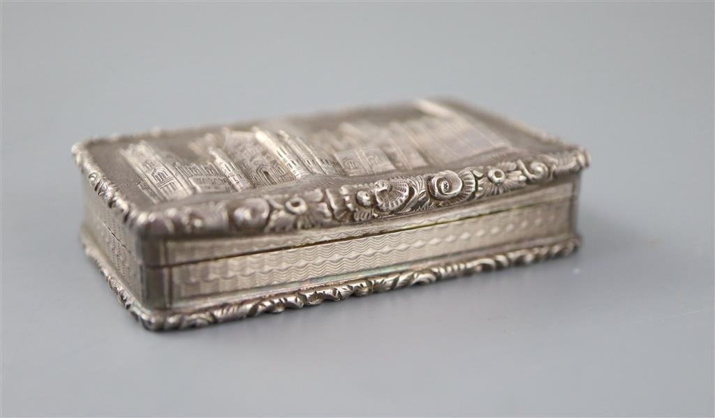 An early Victorian silver castle top rectangular vinaigrette by Nathaniel Mills,